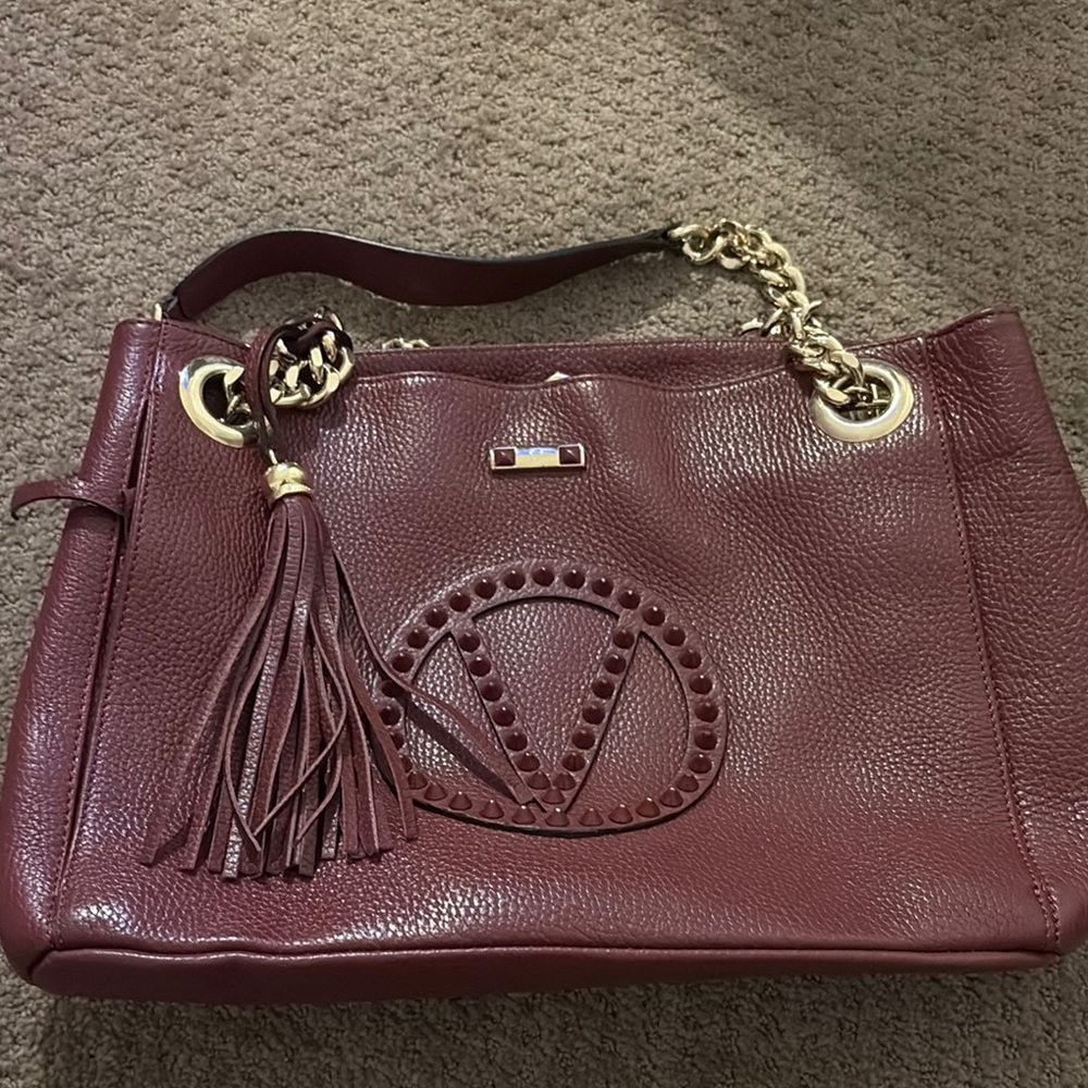 Valentino Burgundy Leather Tote Bag